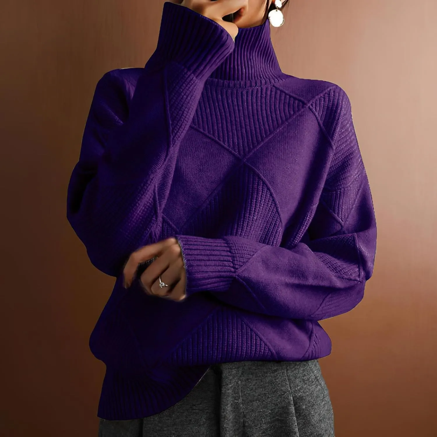 Turtleneck Sweater Women Cable Knit Pullover Sweater for Women Long Sleeve Winter Chunky Knitted Tops