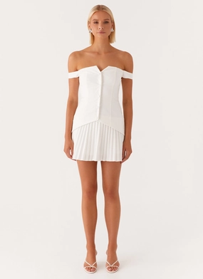 Twisted Skies Off Shoulder Mini Dress - Off White Twisted Skies Off Shoulder Mini Dress - Off White