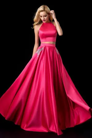 Two Piece Halter Sleeveless Open Back A Line Long Prom Dresses,Evening Dresses PFP0239