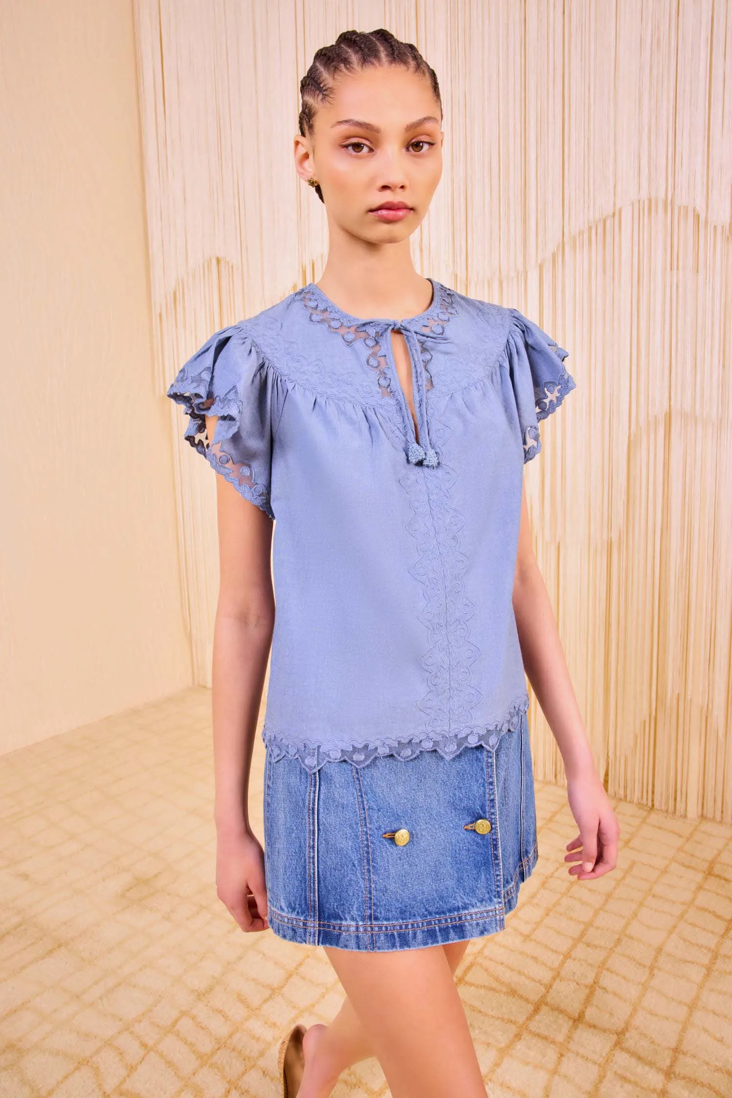 Ulla Johnson Effie Flutter Sleeve Top