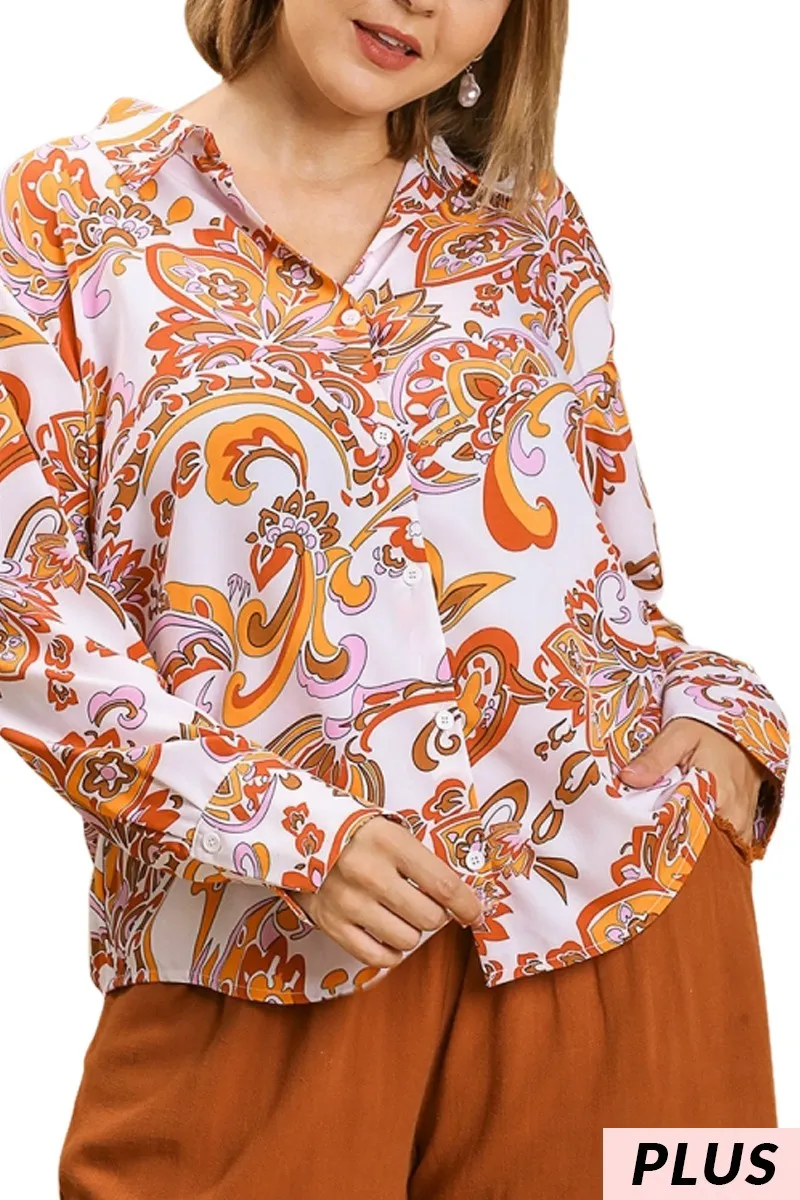 Umgee Floral Print Button Up Shirt With Hi-Lo Hemline