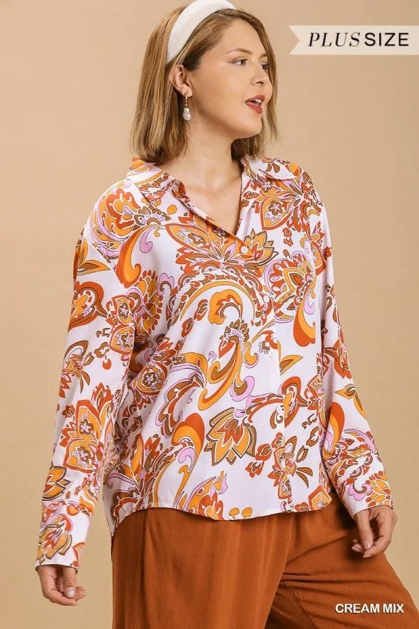 Umgee Floral Print Button Up Shirt With Hi-Lo Hemline