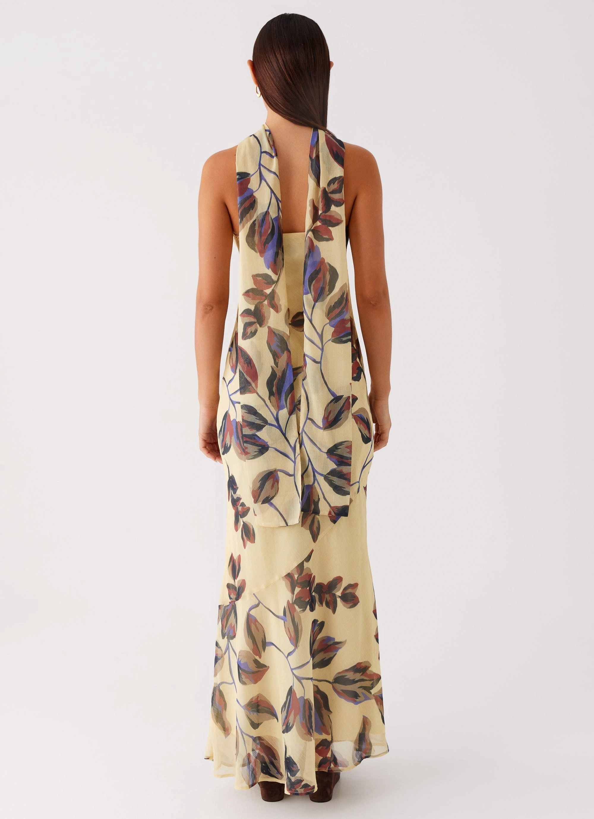 Under The Pagoda Maxi Dress - Buttercream Leaf Print