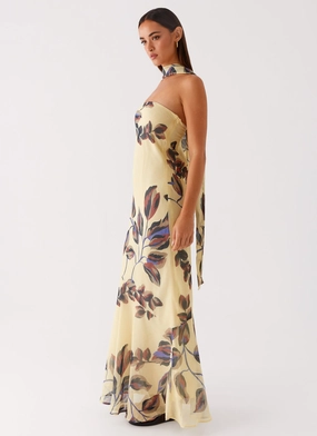 Under The Pagoda Maxi Dress - Buttercream Leaf Print Under The Pagoda Maxi Dress - Buttercream Leaf Print