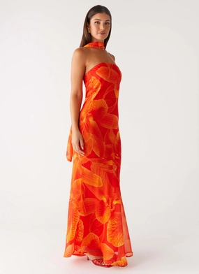 Under The Pagoda Maxi Dress - Orange Floral Under The Pagoda Maxi Dress - Orange Floral