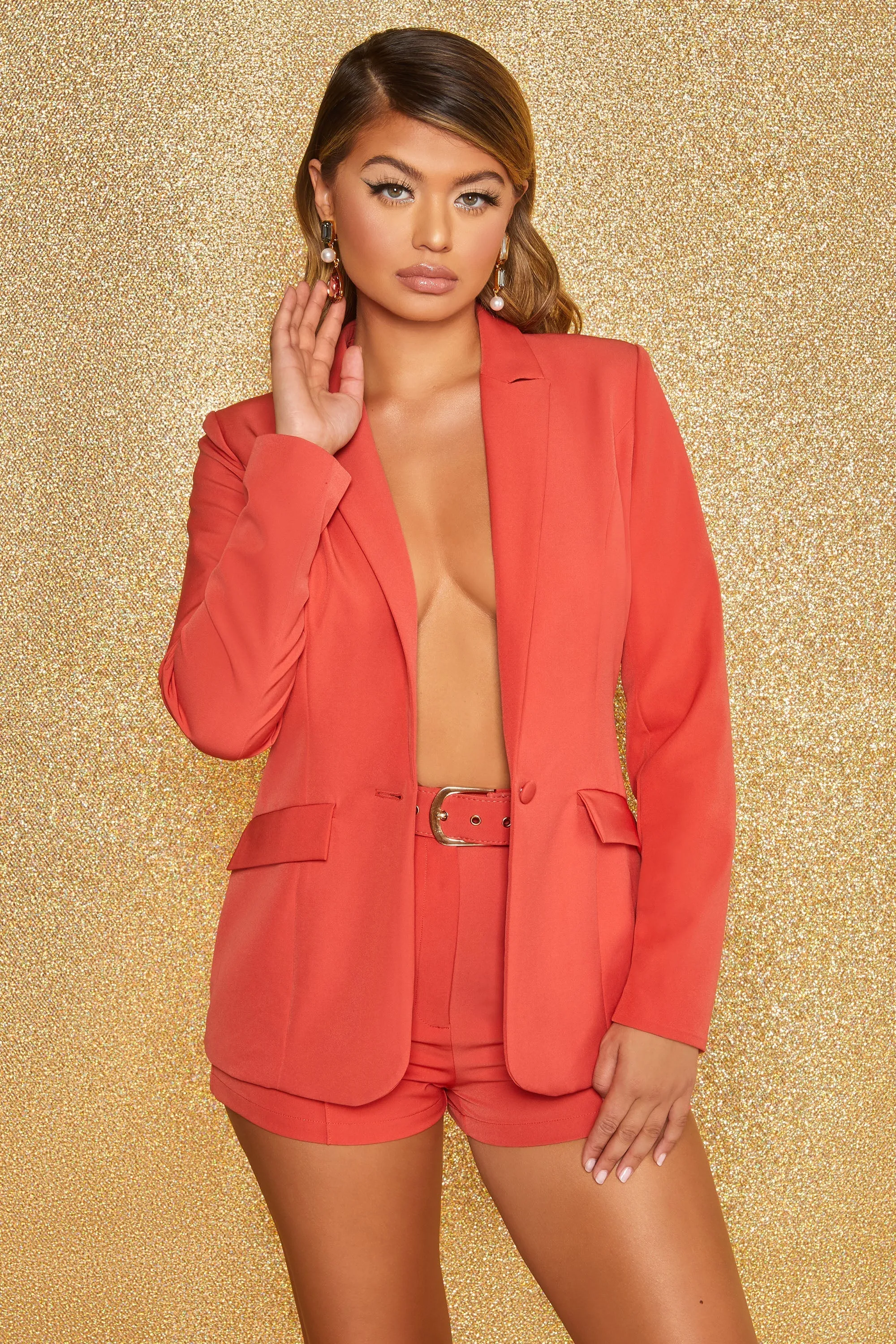 Unfinished Business High Waisted Belted Tailored Shorts in Red