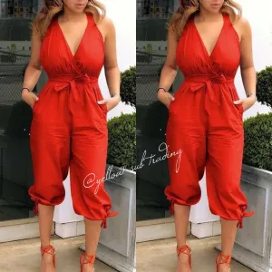 V Neck Backless Jumpsuits