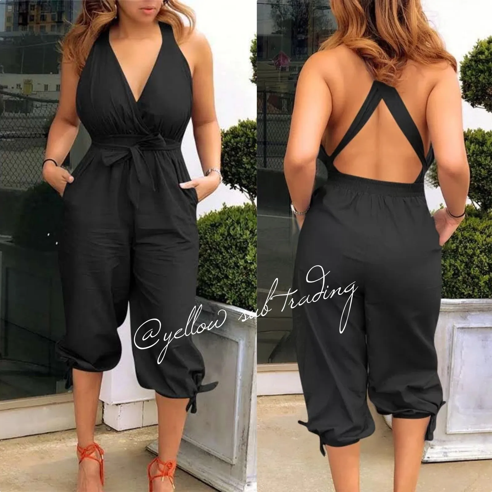 V Neck Backless Jumpsuits