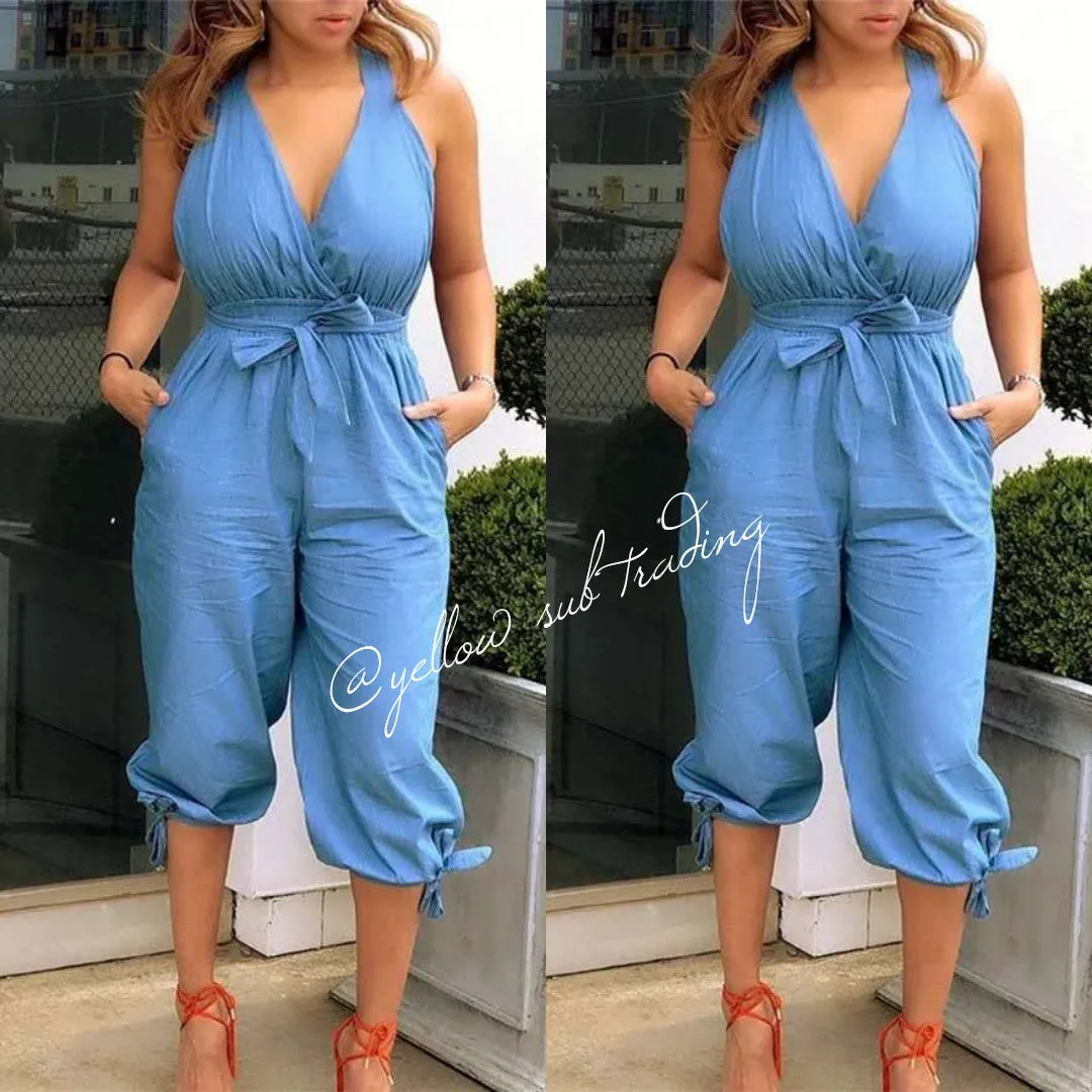 V Neck Backless Jumpsuits