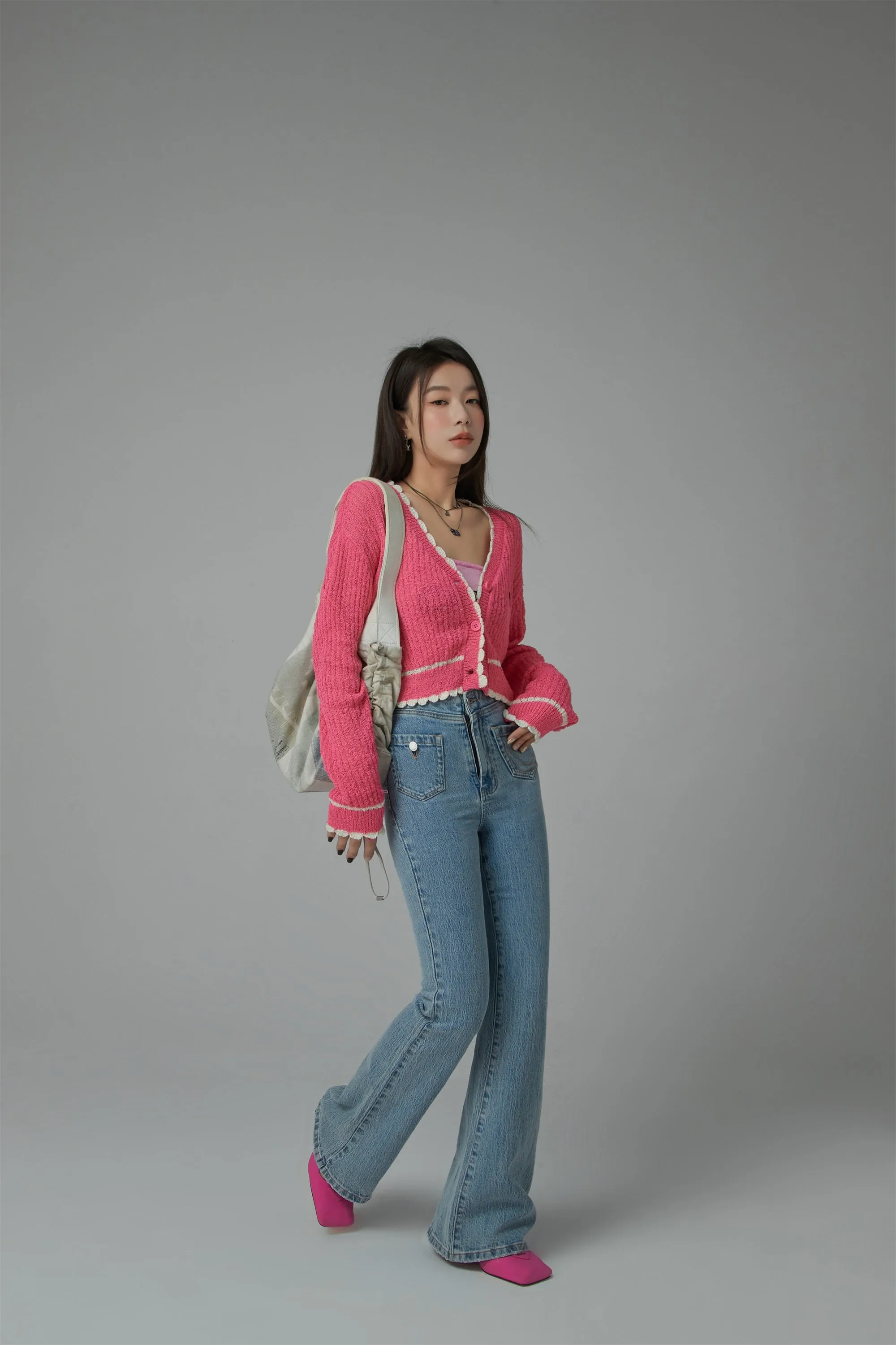 V-Neck Crop Knit Cardigan