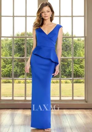 V-Neck Pleated Sleek Satin Floor-Length Elegant Mother of the Bride Dress