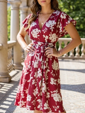 V-Neck Belted Oversized Red Dress ??Plus Size Statement Piece V-Neck Belted Oversized Red Dress ??Plus Size Statement Piece