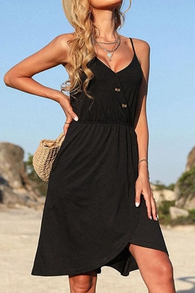 V NECK BUTTON TIGHTEN WAIST CAMISOLE DRESS V NECK BUTTON TIGHTEN WAIST CAMISOLE DRESS