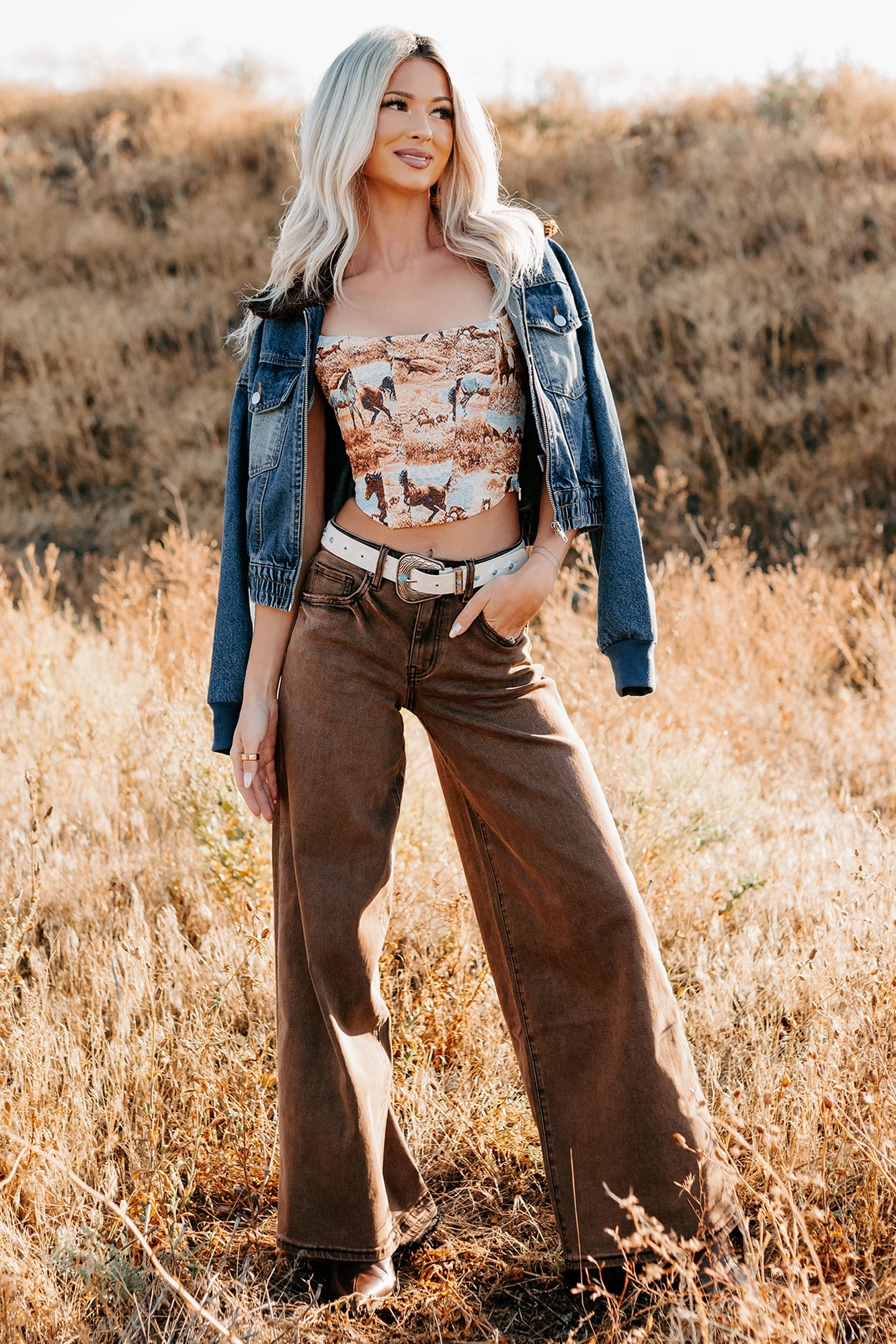 Valencia High Rise Wide Leg Mica Denim Jeans (Antique Bronze)