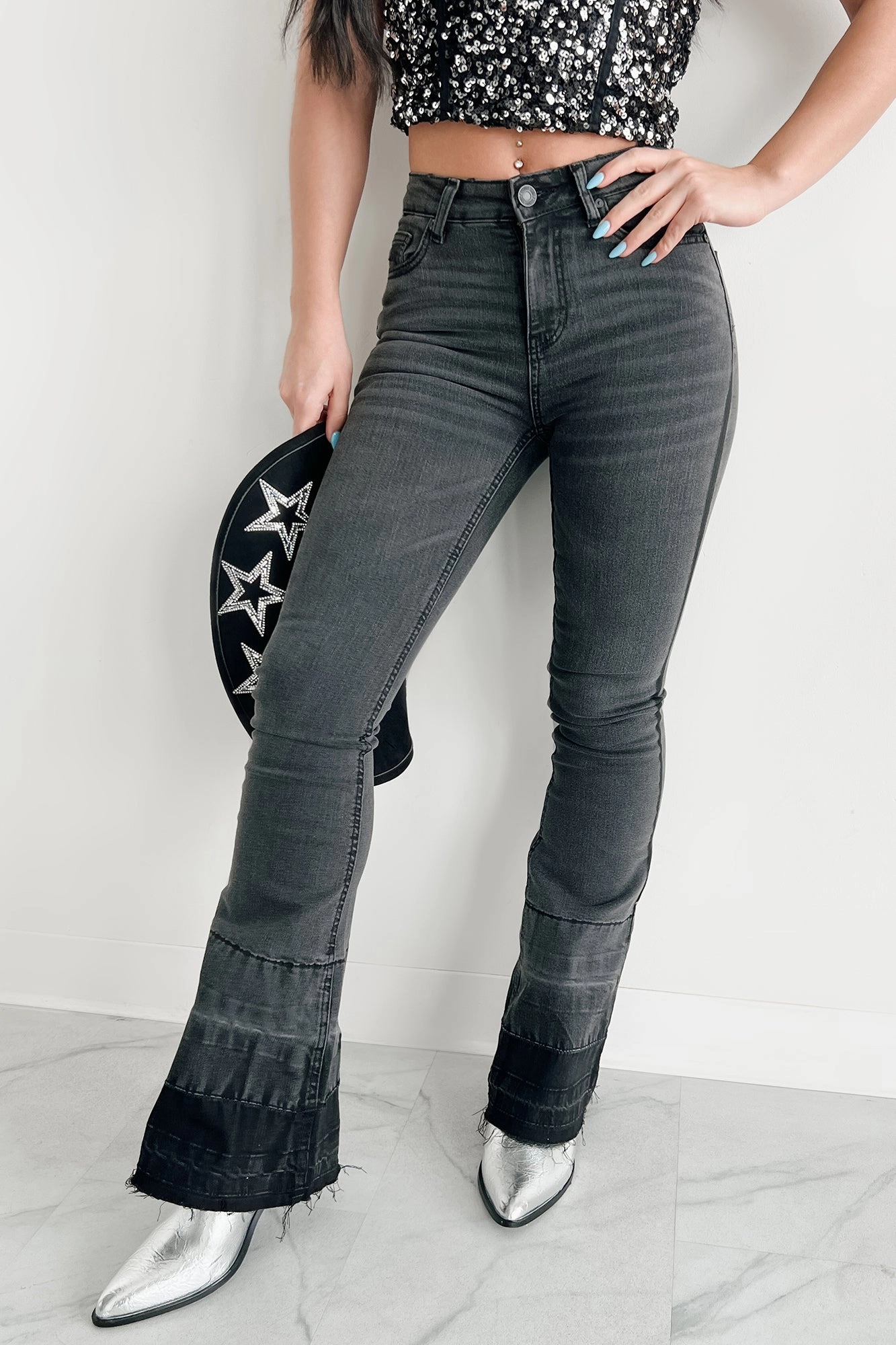 Valkyrie High Rise Flare Indigo Reign Jeans (Black)