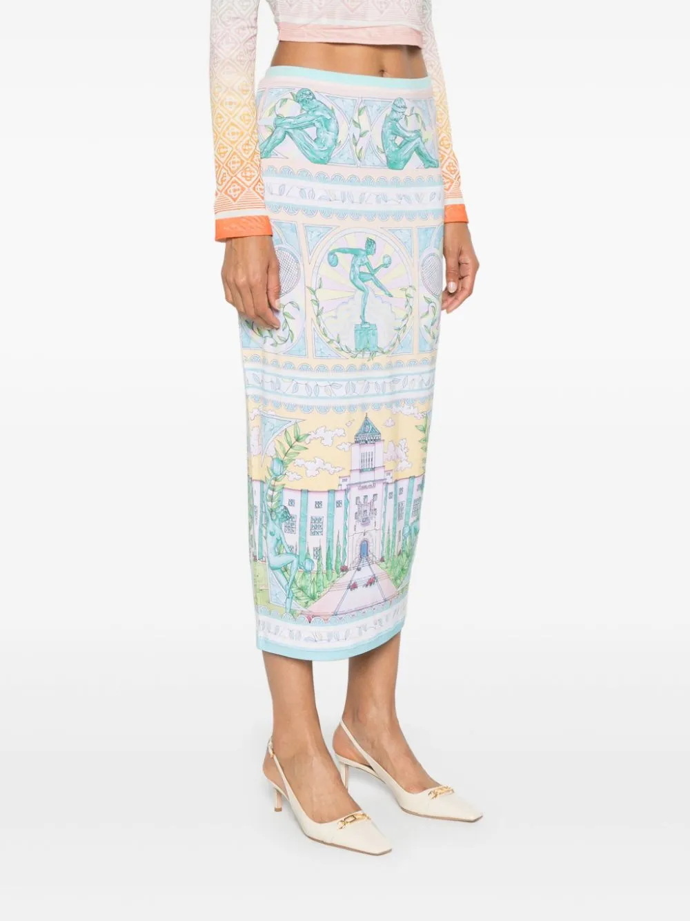 Vase-print midi skirt