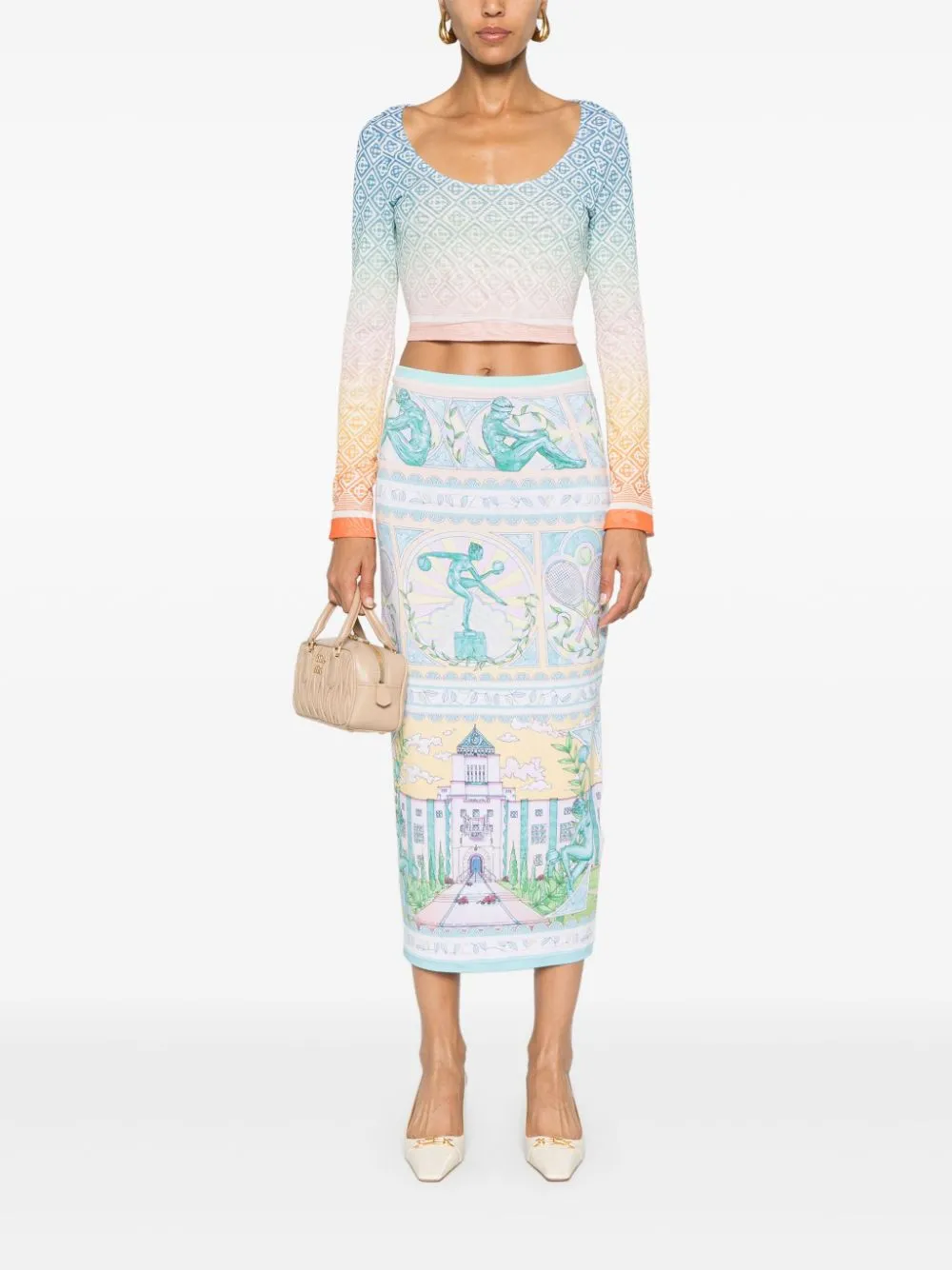 Vase-print midi skirt