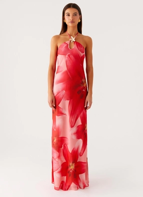 Vatiana Chiffon Maxi Dress - Peach Watermelon Flower Vatiana Chiffon Maxi Dress - Peach Watermelon Flower