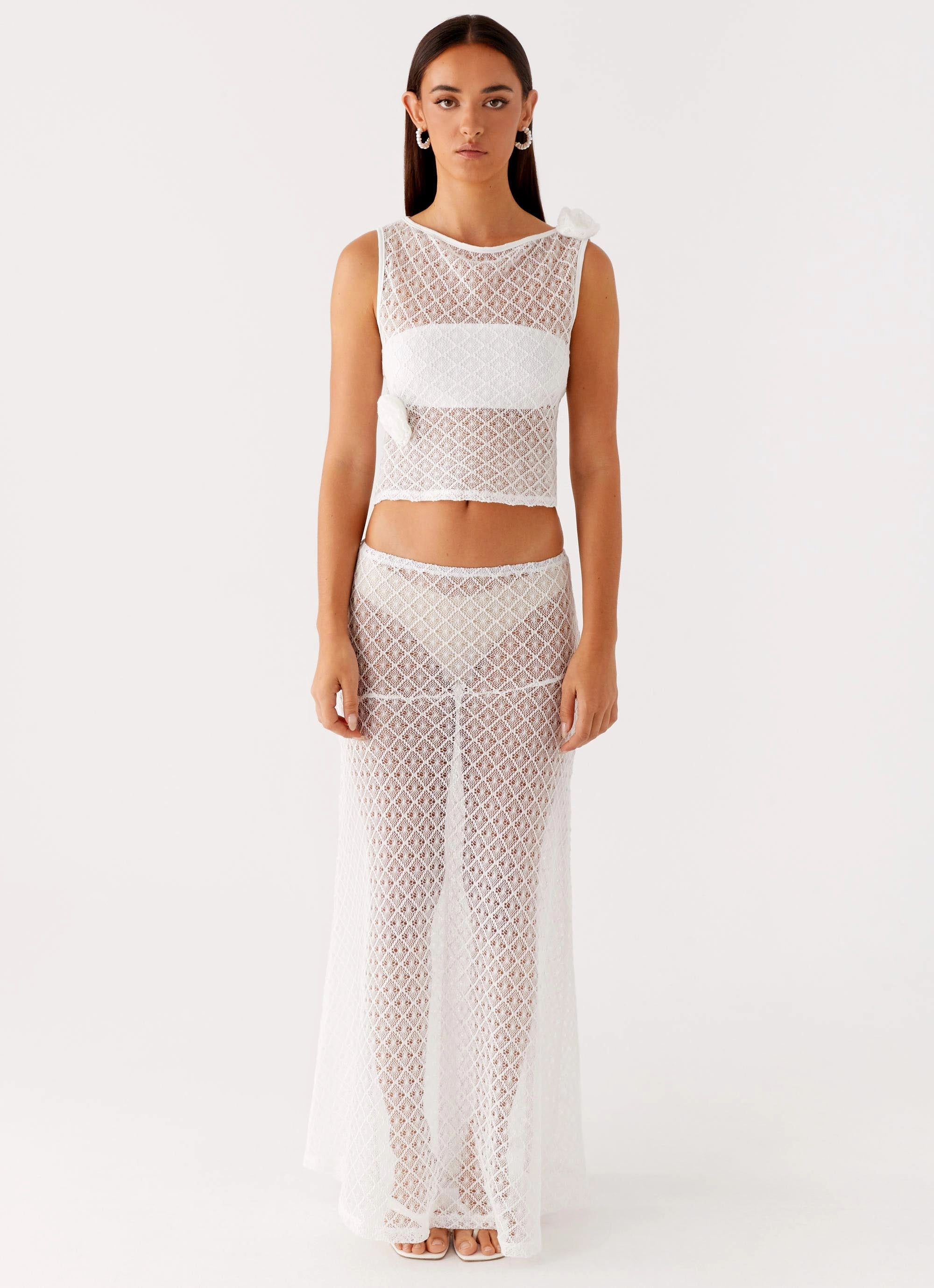 Velli Crochet Maxi Skirt - White