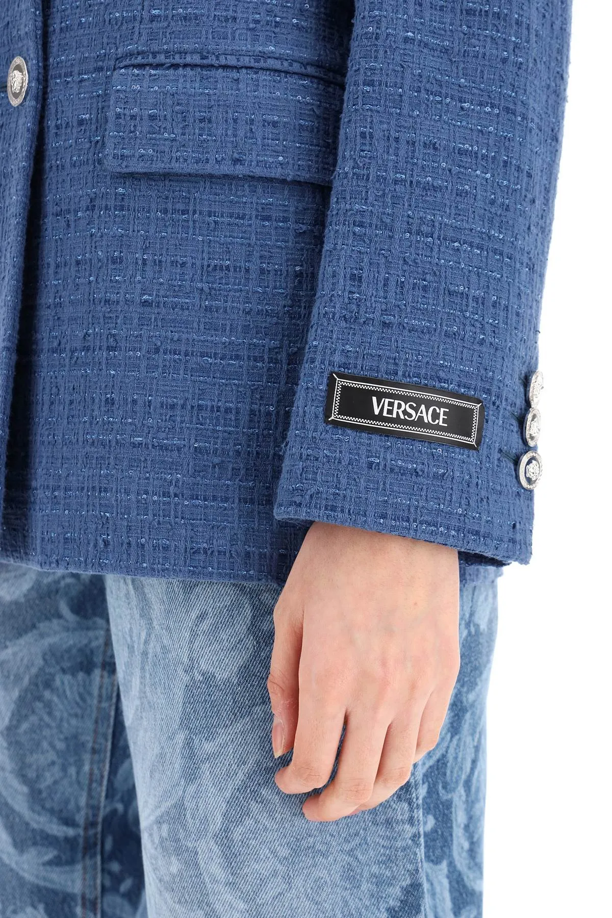 Versace double-breasted tweed boucl 1013155 1A09573 DENIM