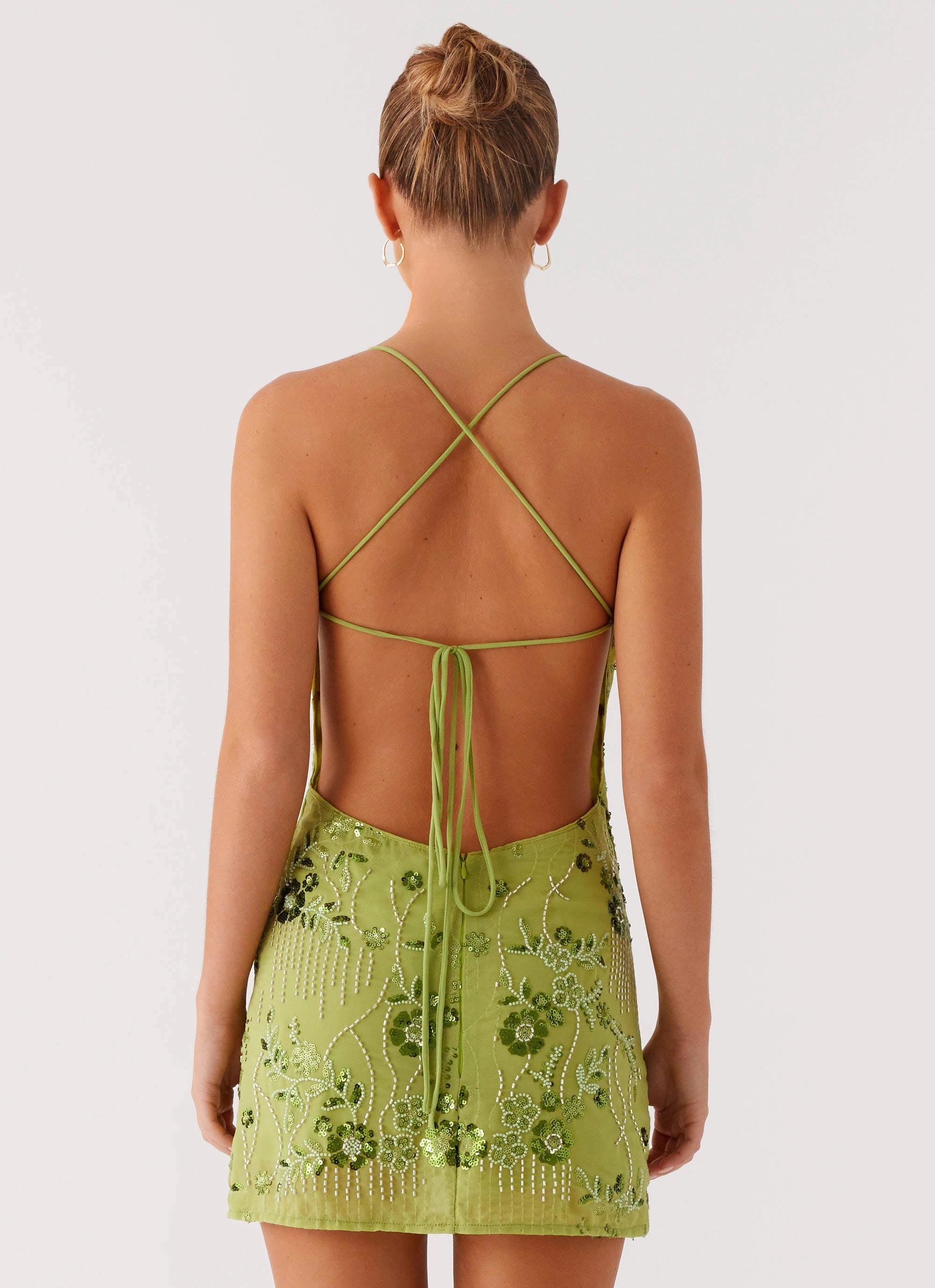 Vietta Sequin Cami Mini Dress - Lime
