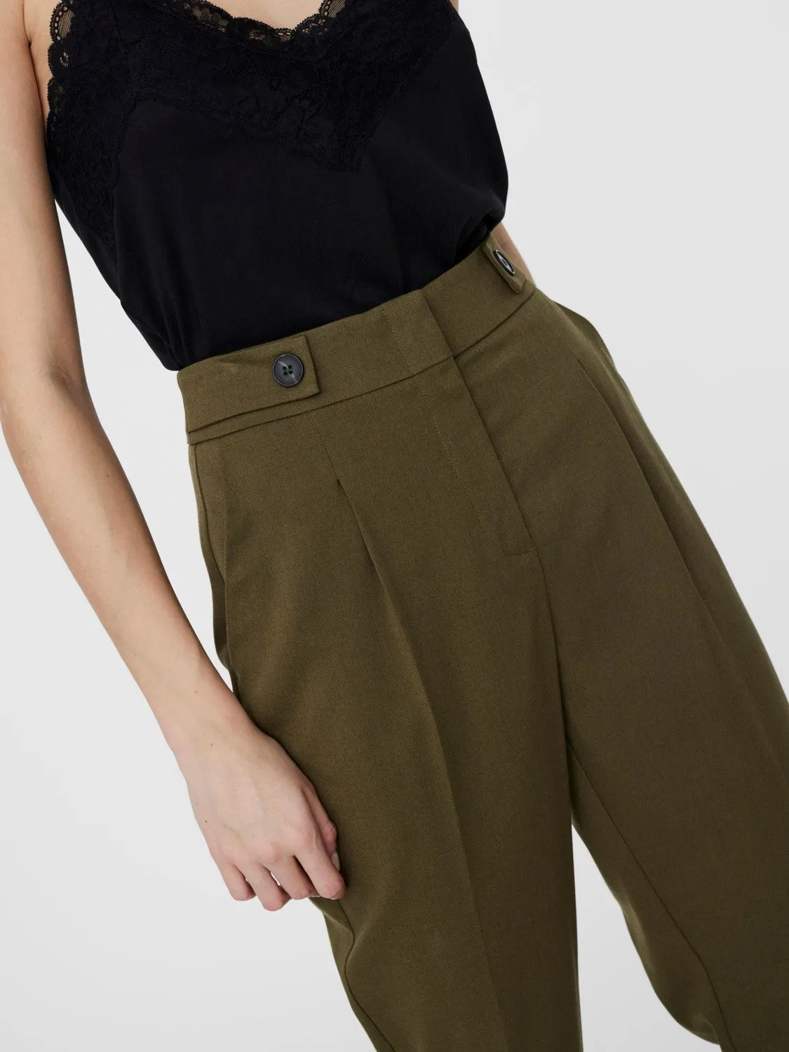 Vigga High Waisted Olive Trousers