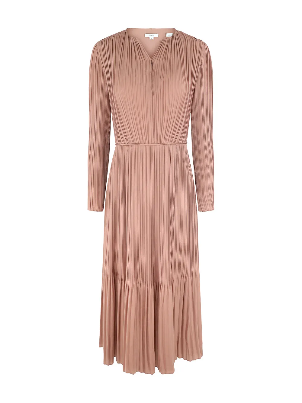 Vince Pleated Satin Long-Sleeve Dress in Vintage Rose