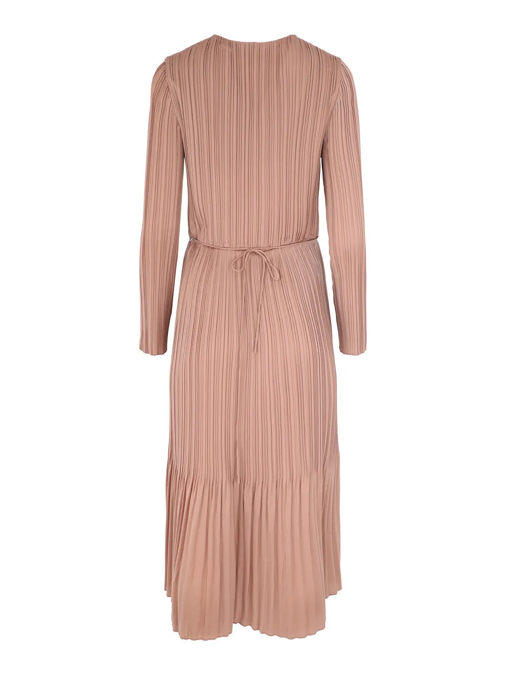 Vince Pleated Satin Long-Sleeve Dress in Vintage Rose
