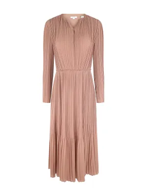 Vince Pleated Satin Long-Sleeve Dress in Vintage Rose