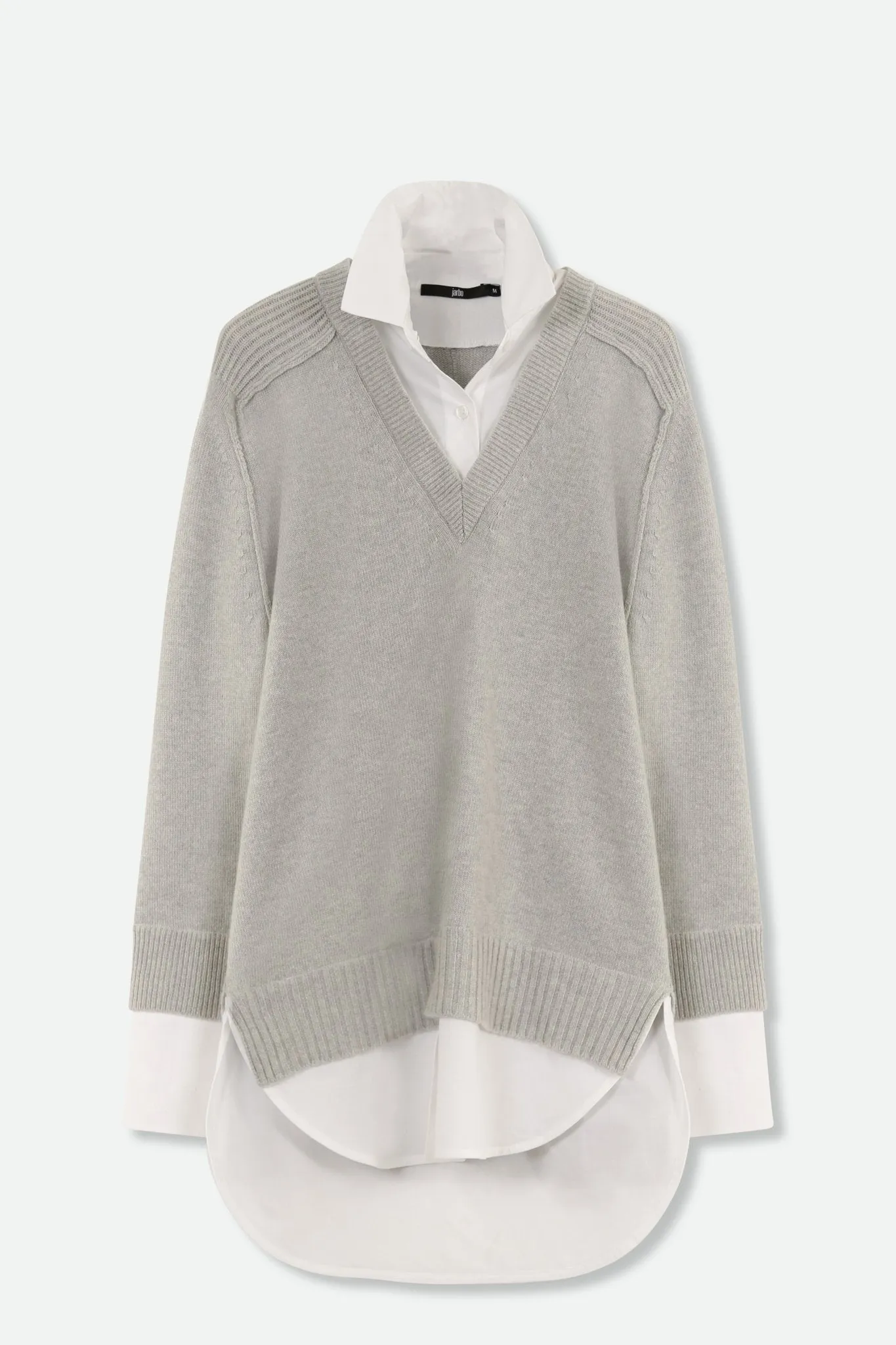 VINNIE SHIRTED V-NECK SWEATER IN FINE ITALIAN STRETCH POPLIN | IN STORE ONLY