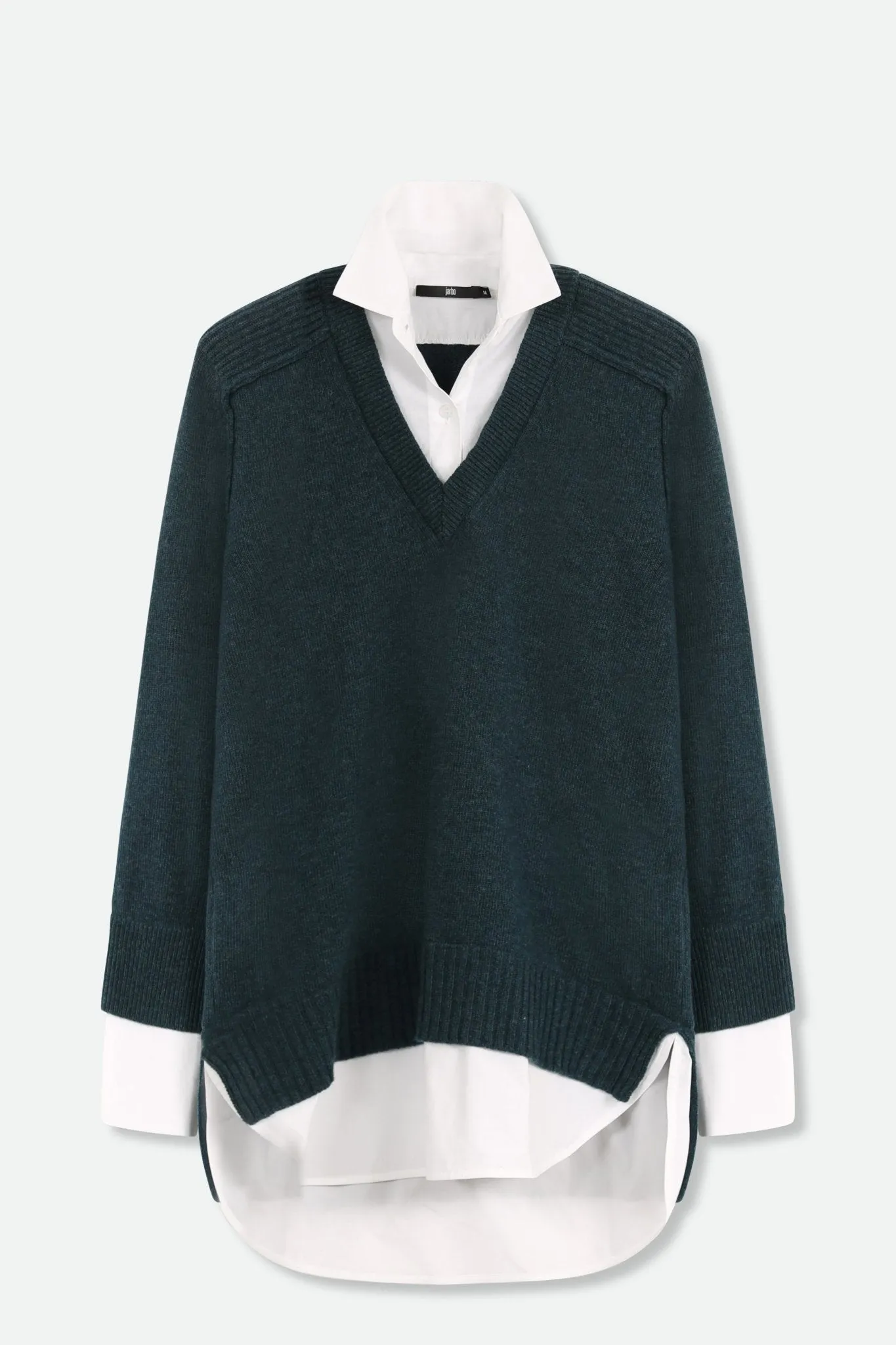 VINNIE SHIRTED V-NECK SWEATER IN FINE ITALIAN STRETCH POPLIN | IN STORE ONLY