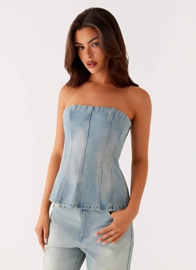 Vino Strapless Denim Top - Vintage Denim Vino Strapless Denim Top - Vintage Denim