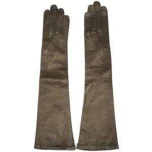 Vintage 1950s Long Brown Kid Leather Gloves Unused Made in France Ladies Sz 6.5