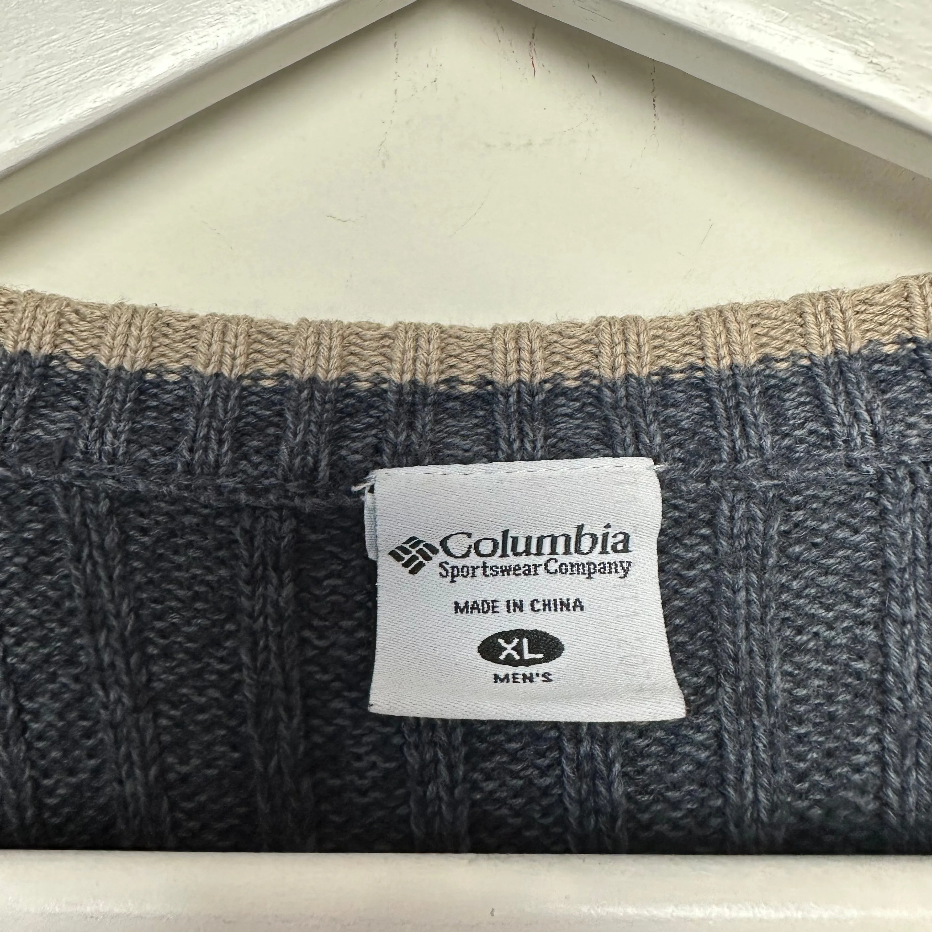 Vintage 90s Columbia Chunky Knit Pullover Sweater Crewneck XL Grey Ribbed