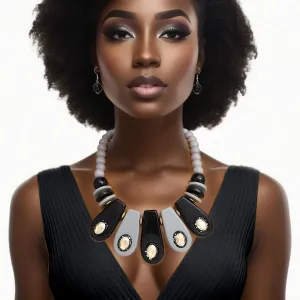 Vintage Black & Grey Beaded Necklace