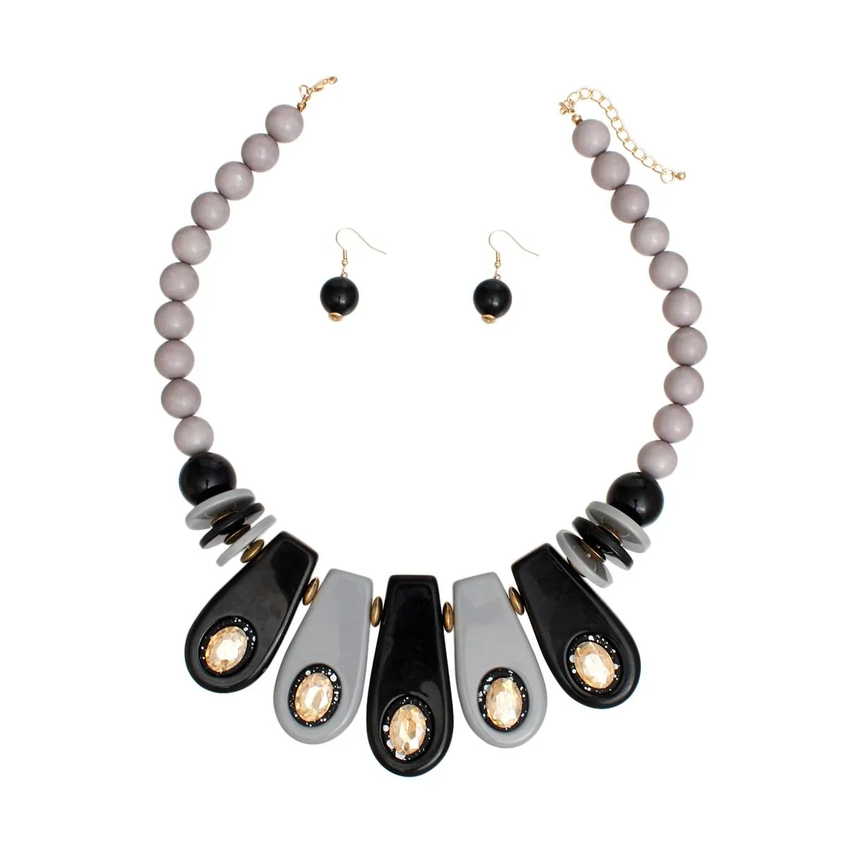 Vintage Black & Grey Beaded Necklace
