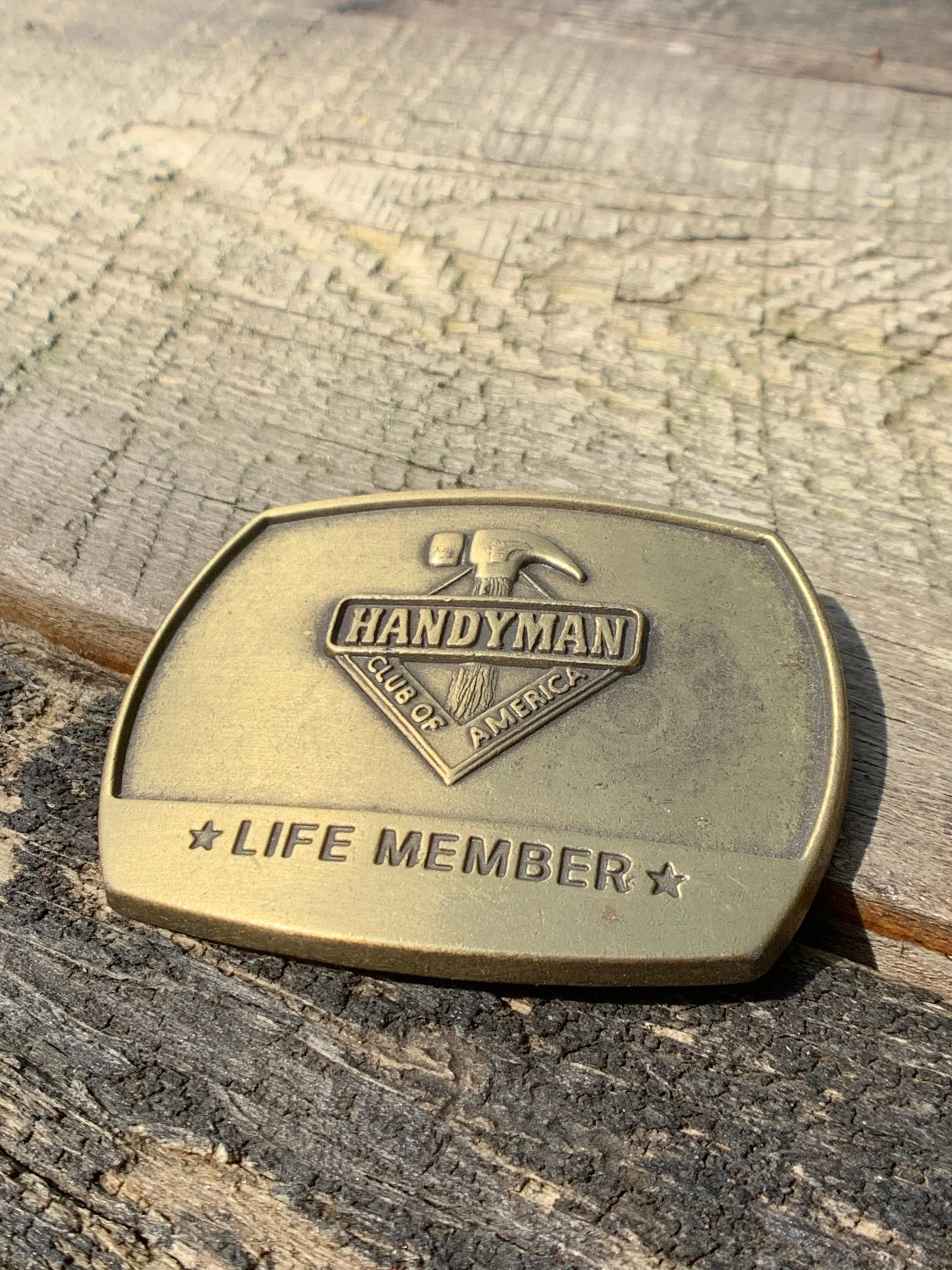 Vintage Brass Handyman of America Life Member Belt Buckle