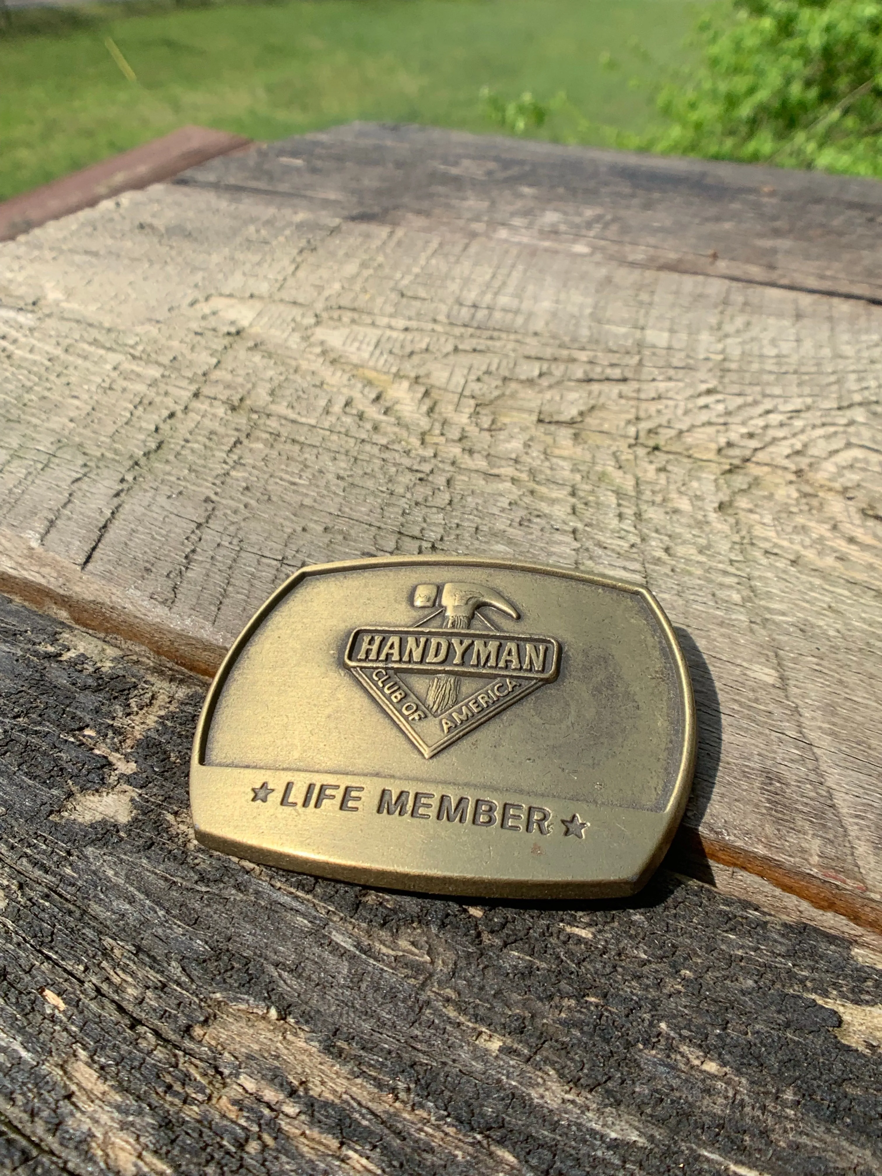 Vintage Brass Handyman of America Life Member Belt Buckle