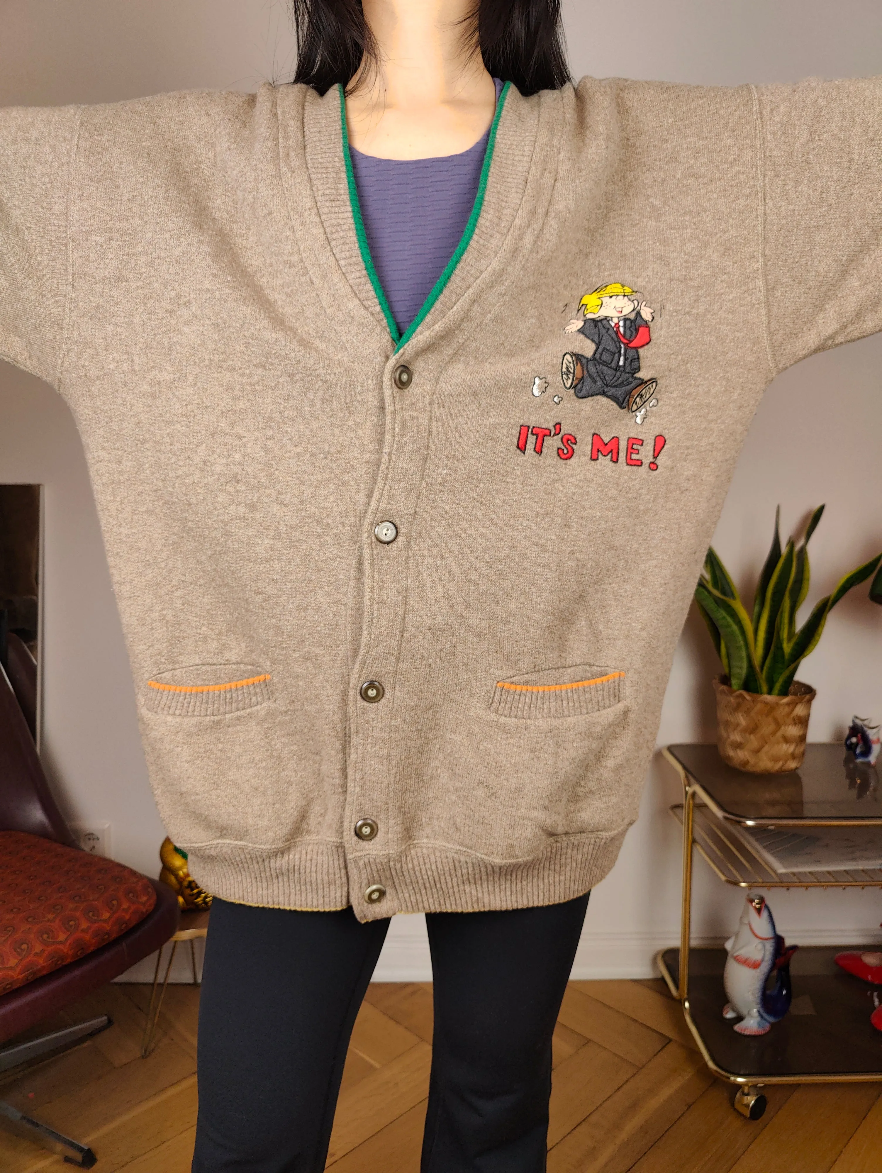 Vintage J.C. de Castelbajac wool cardigan L XL | beige designer knit jacket unisex men