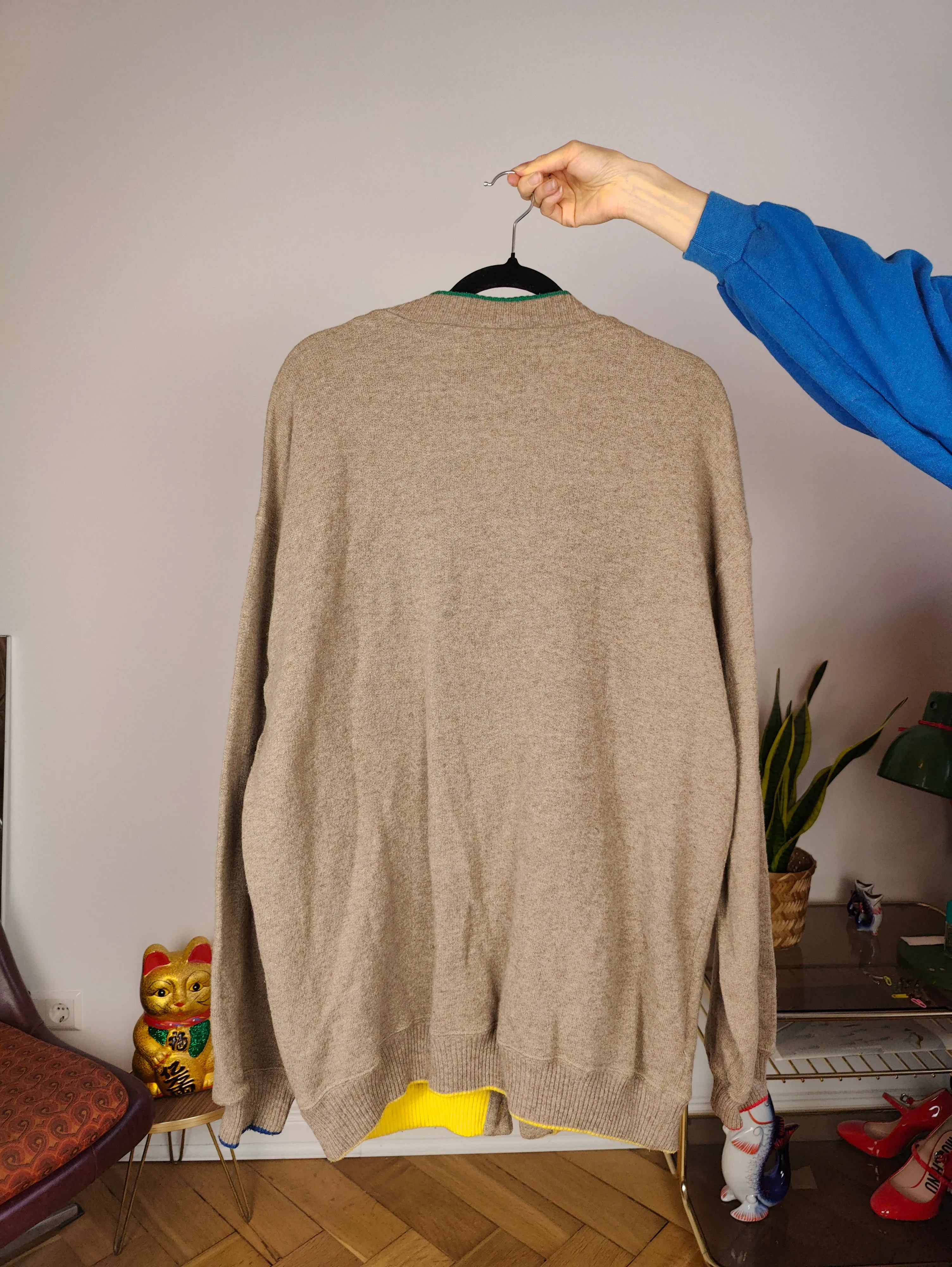 Vintage J.C. de Castelbajac wool cardigan L XL | beige designer knit jacket unisex men