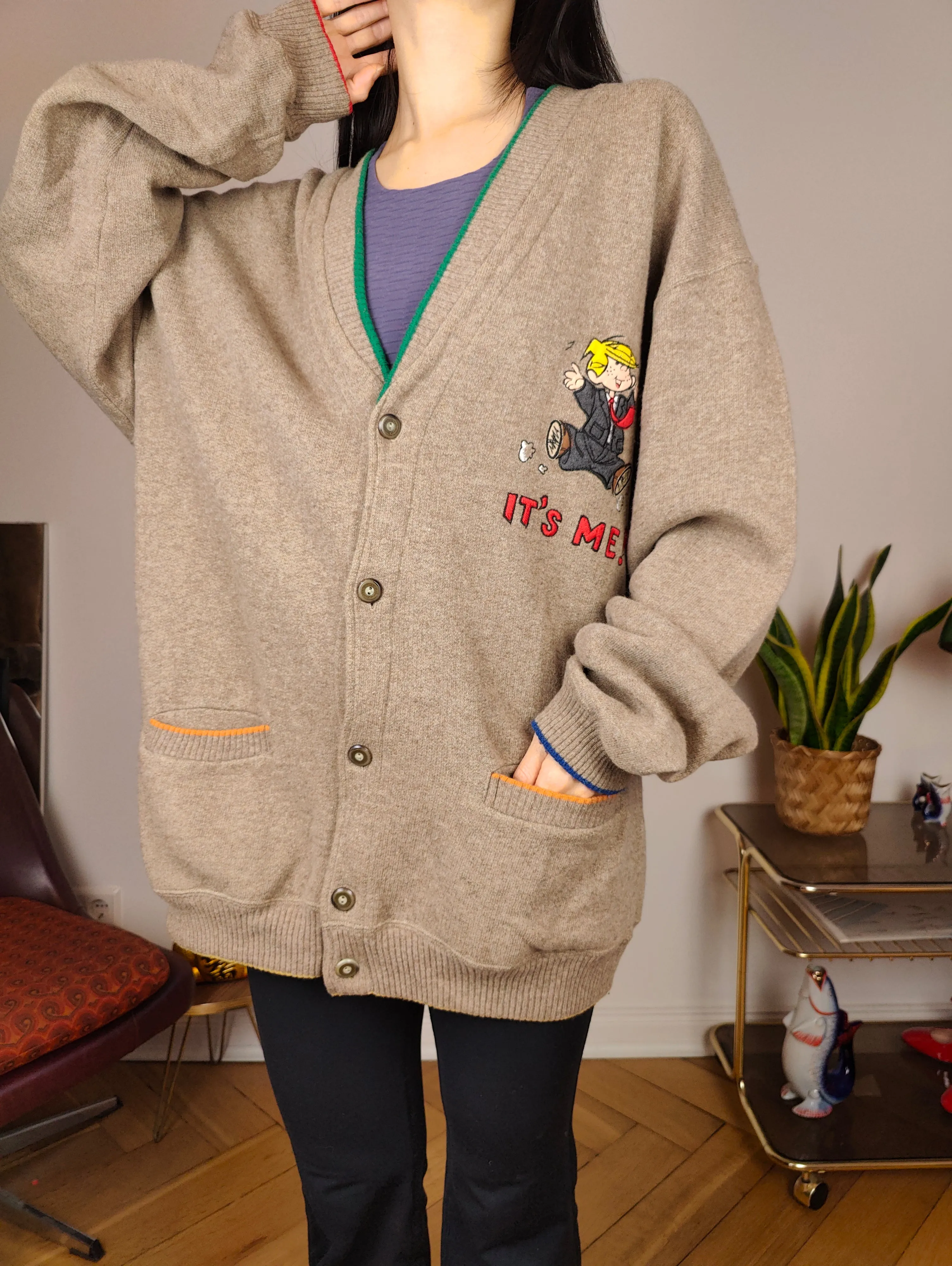 Vintage J.C. de Castelbajac wool cardigan L XL | beige designer knit jacket unisex men