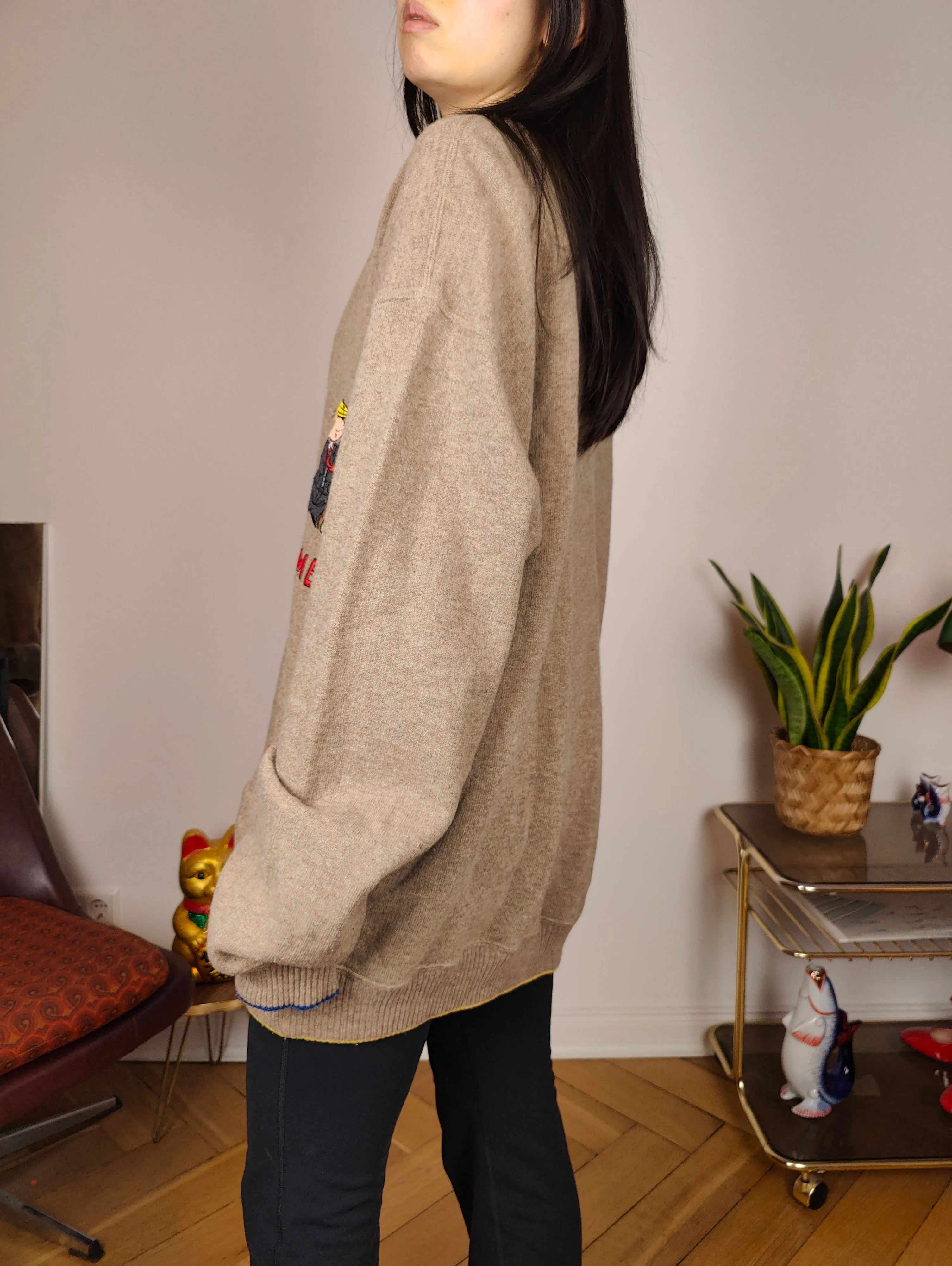 Vintage J.C. de Castelbajac wool cardigan L XL | beige designer knit jacket unisex men