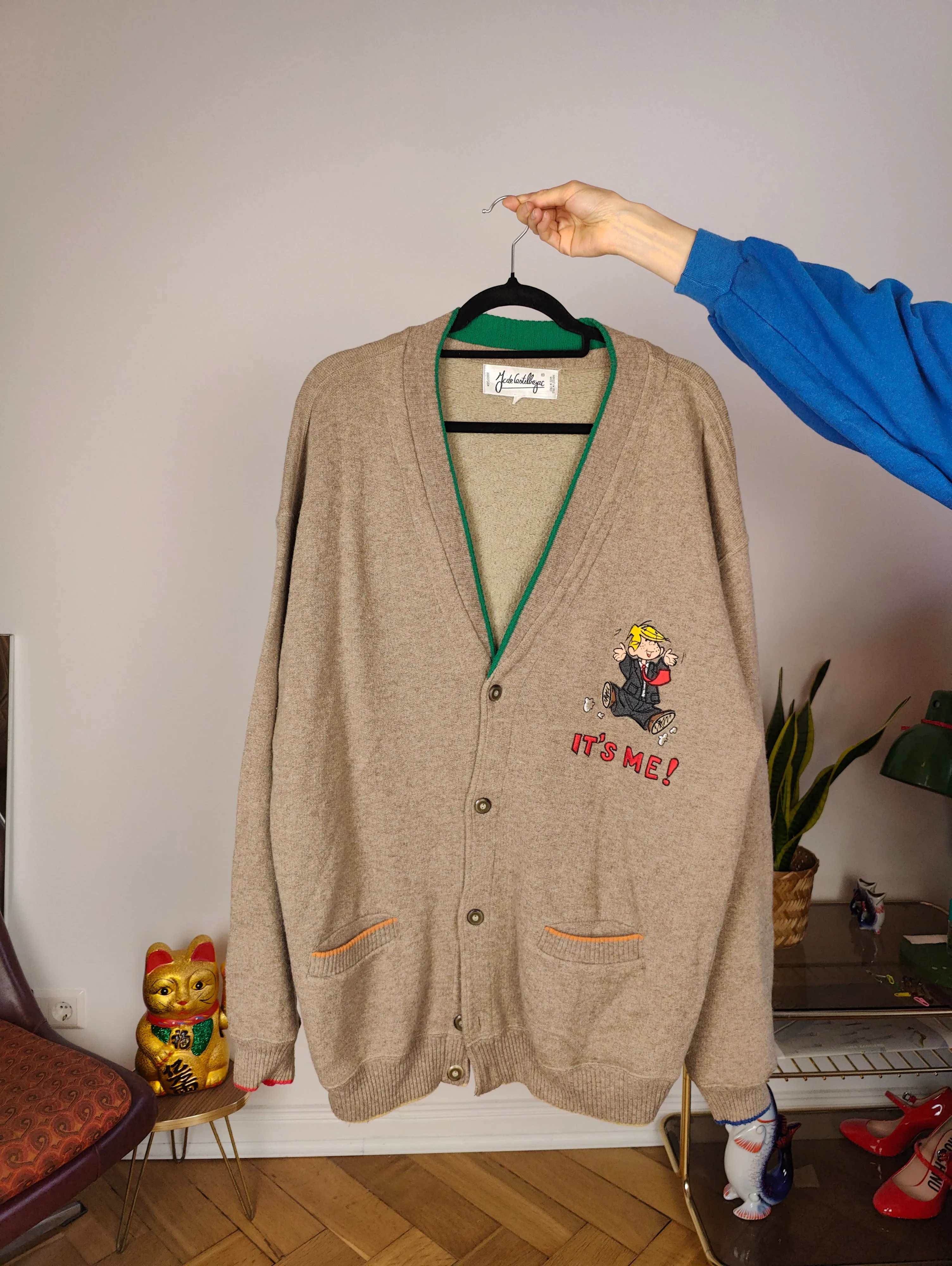 Vintage J.C. de Castelbajac wool cardigan L XL | beige designer knit jacket unisex men