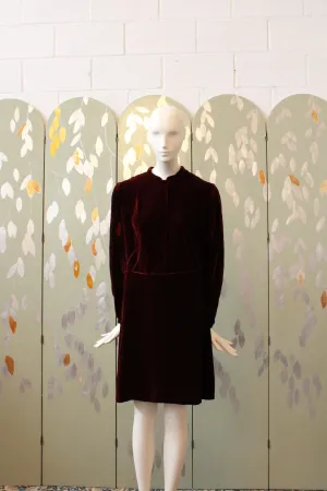 Vintage Late 1930s / Early 1940s Deep Red Maroon Velvet Dress, L-XL