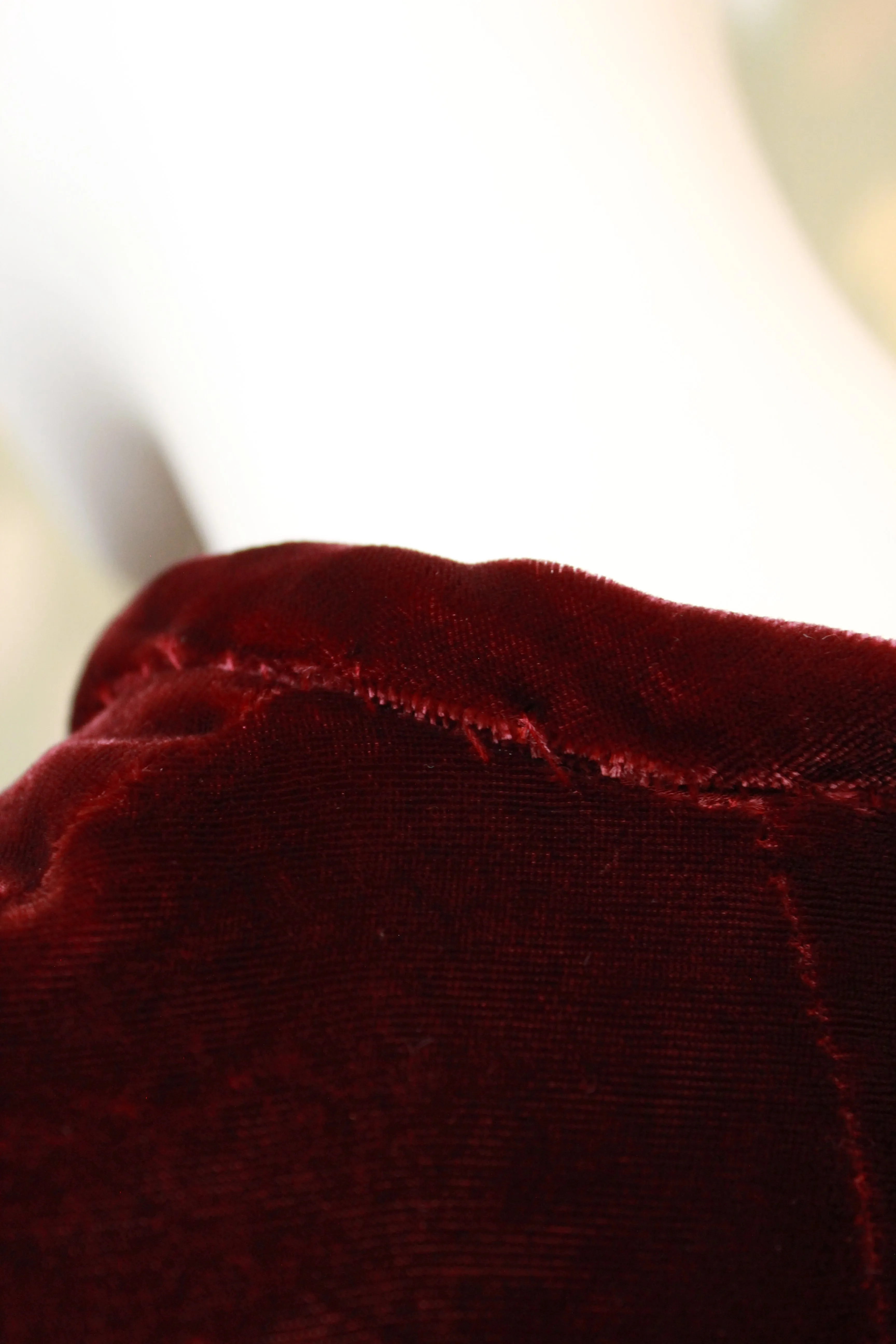 Vintage Late 1930s / Early 1940s Deep Red Maroon Velvet Dress, L-XL