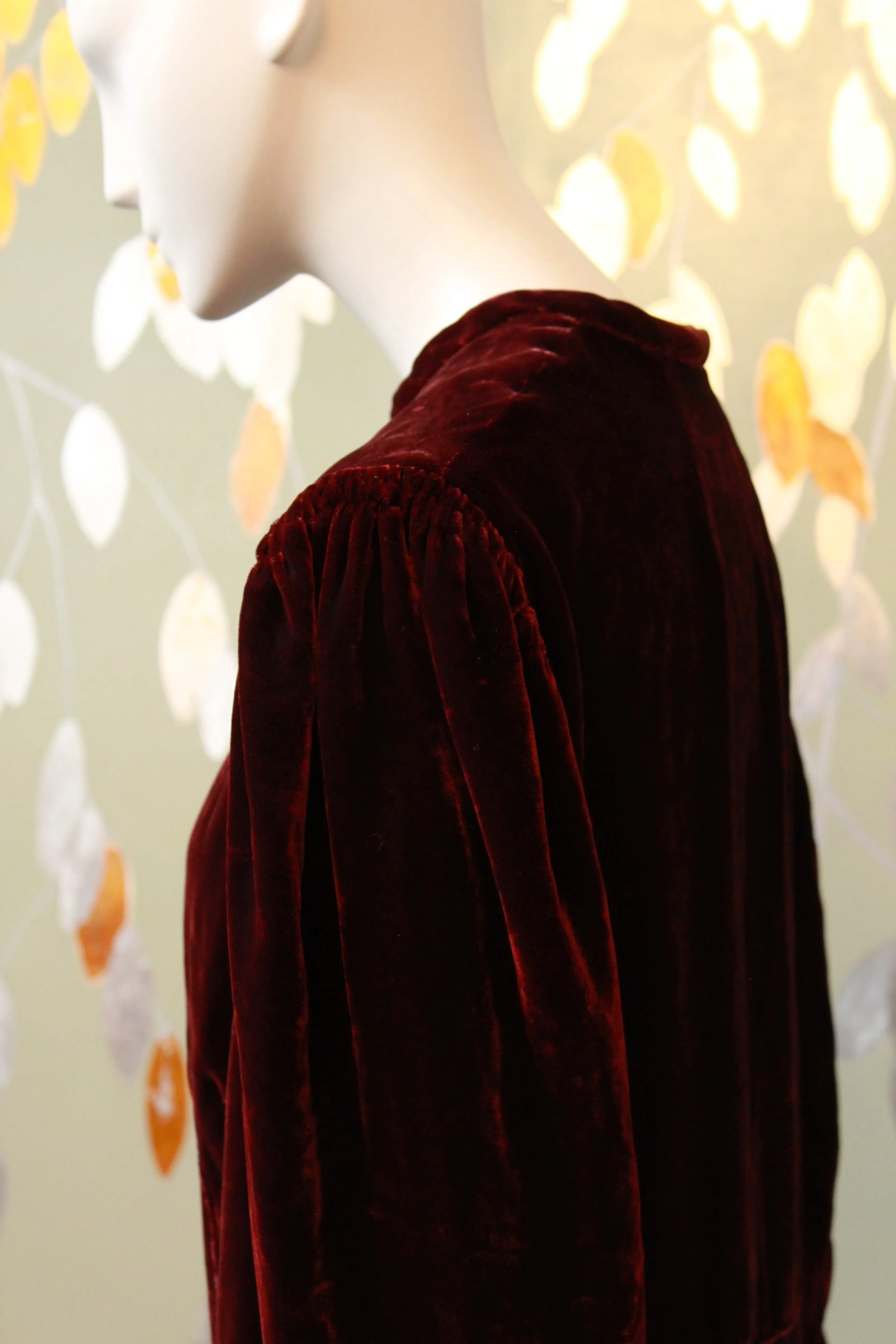 Vintage Late 1930s / Early 1940s Deep Red Maroon Velvet Dress, L-XL