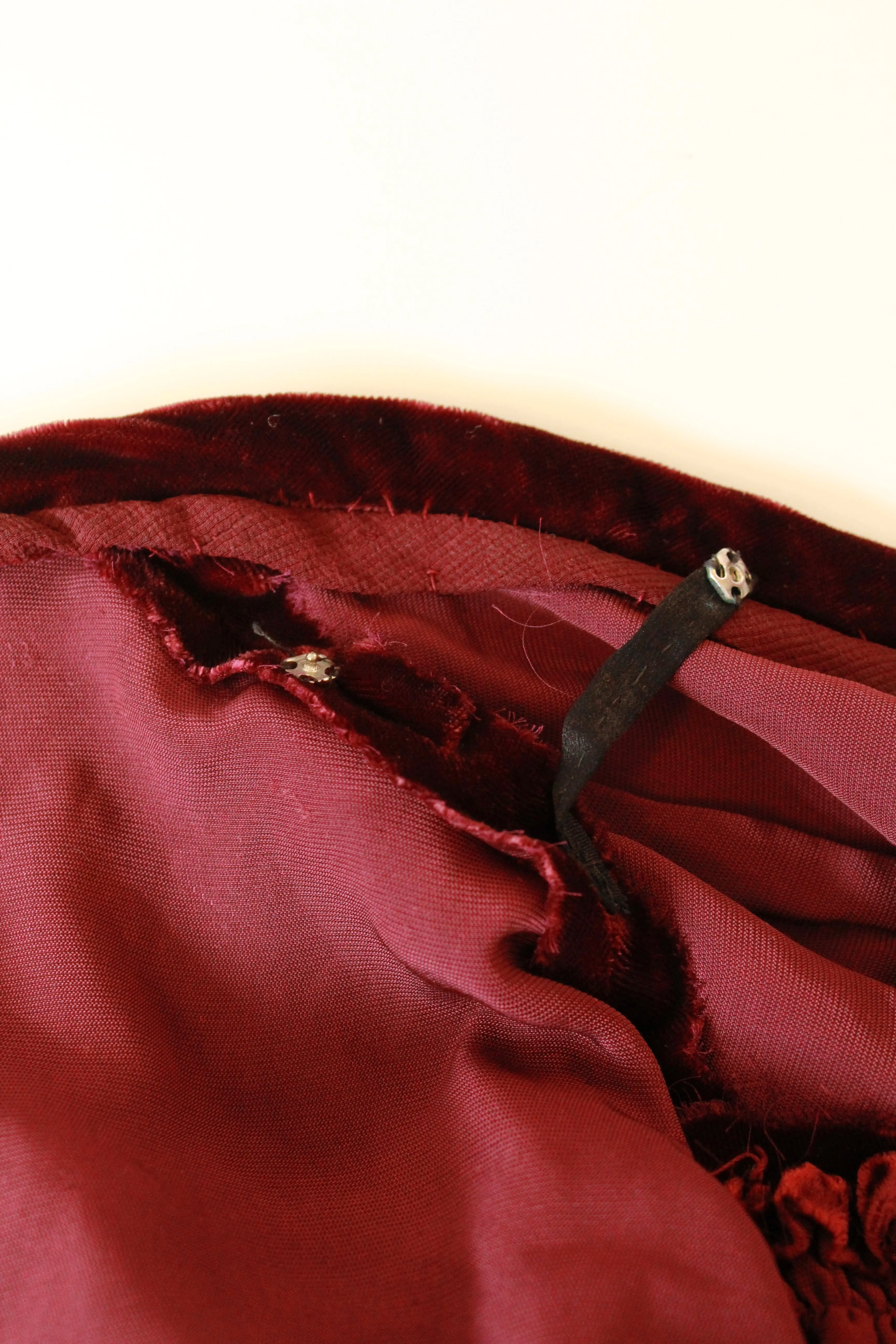 Vintage Late 1930s / Early 1940s Deep Red Maroon Velvet Dress, L-XL