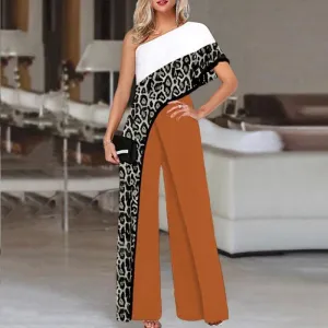 Vintage One Shoulder Print Wide Leg Palazzo Pants Jumpsuit