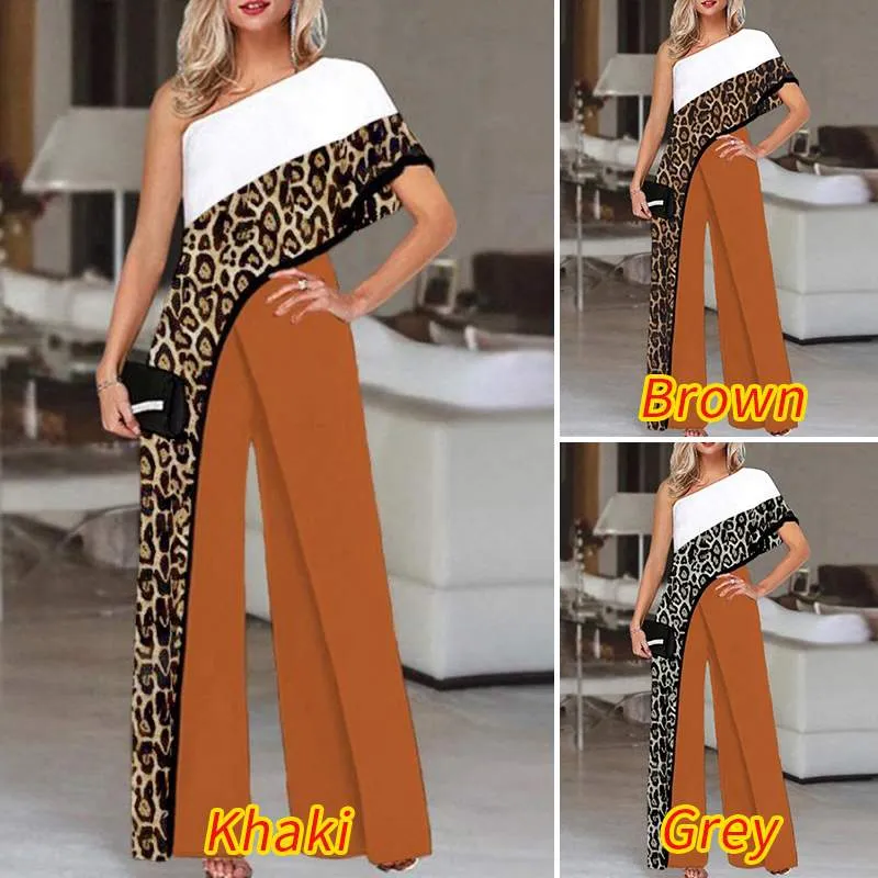 Vintage One Shoulder Print Wide Leg Palazzo Pants Jumpsuit