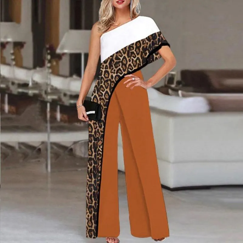 Vintage One Shoulder Print Wide Leg Palazzo Pants Jumpsuit